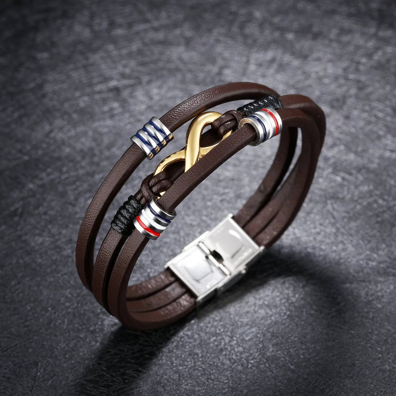 Men's geometric leather bracelet with titanium steel electroplating finish