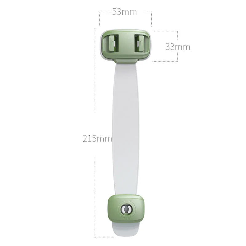 Adjustable child safety cabinet lock strap with 3M adhesive backing in grey colour