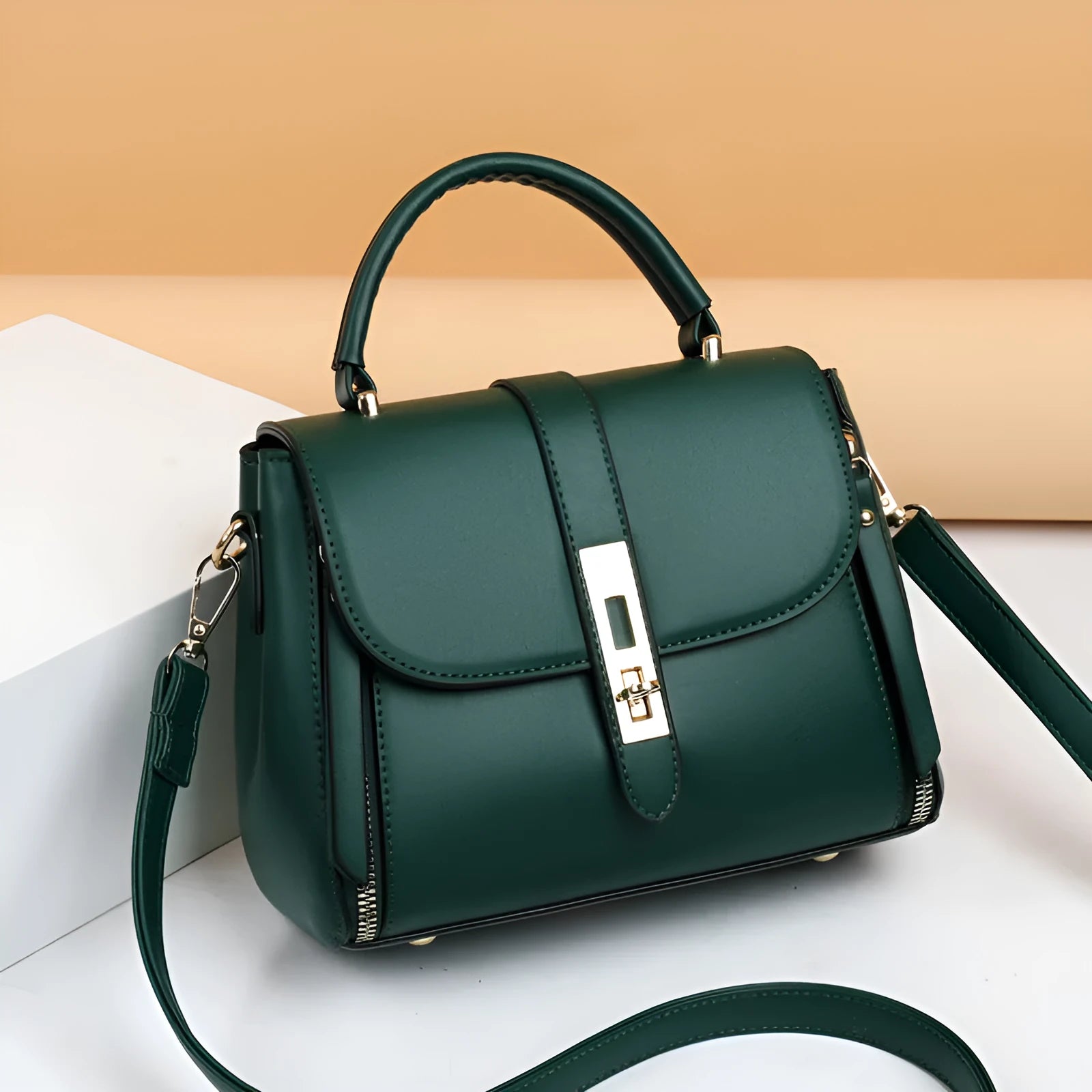 Soft PU leather women's messenger shoulder bag in a vertical square shape.