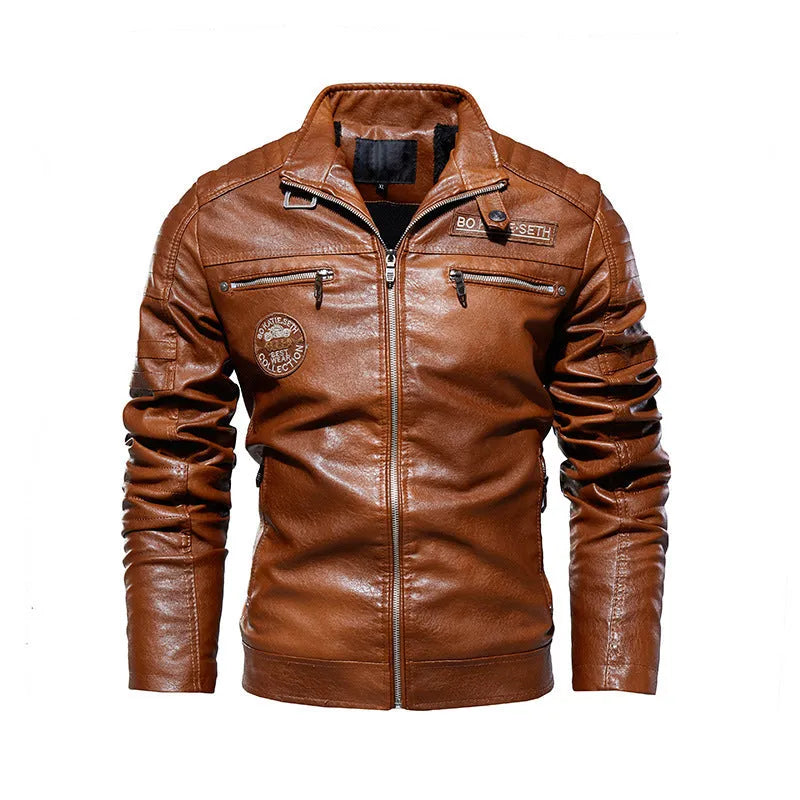 Men's PU leather jacket with cotton lining, black colour, size L to 3XL, front view