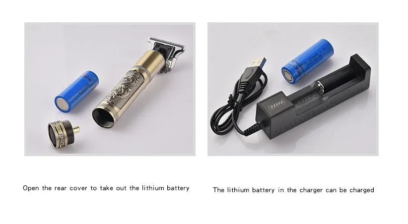Longfeng cordless hair clipper with titanium ceramic blade, 1200mAh battery, 152 x 32mm body and USB charging cable