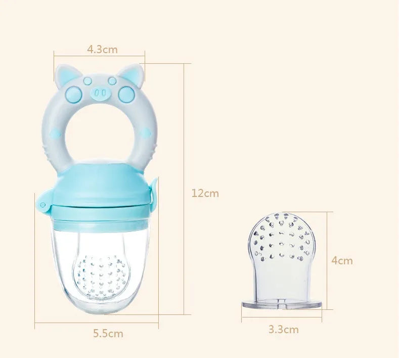 Silicone baby teether with textured surface and ring shape in blue, green or pink colours