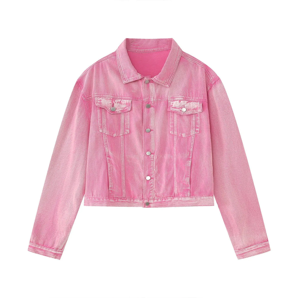Denim jacket straight jeans set for men cotton spring pink colour