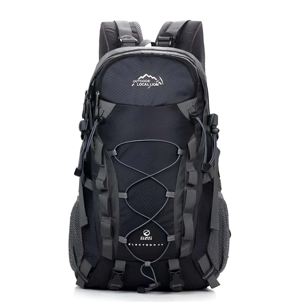Green polyester outdoor leisure sports backpack showing size and plain design.