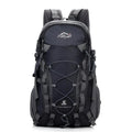Green polyester outdoor leisure sports backpack showing size and plain design.