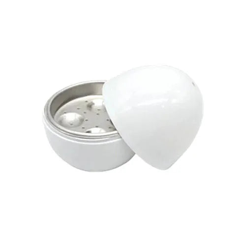White microwave egg steamer boiler cooker with capacity for four eggs
