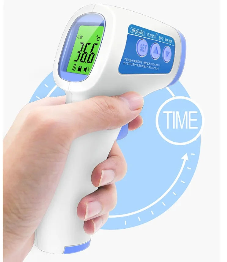 White RAK-FI03 infrared forehead thermometer, non-contact, 1-5cm distance, 32-43.9°C range