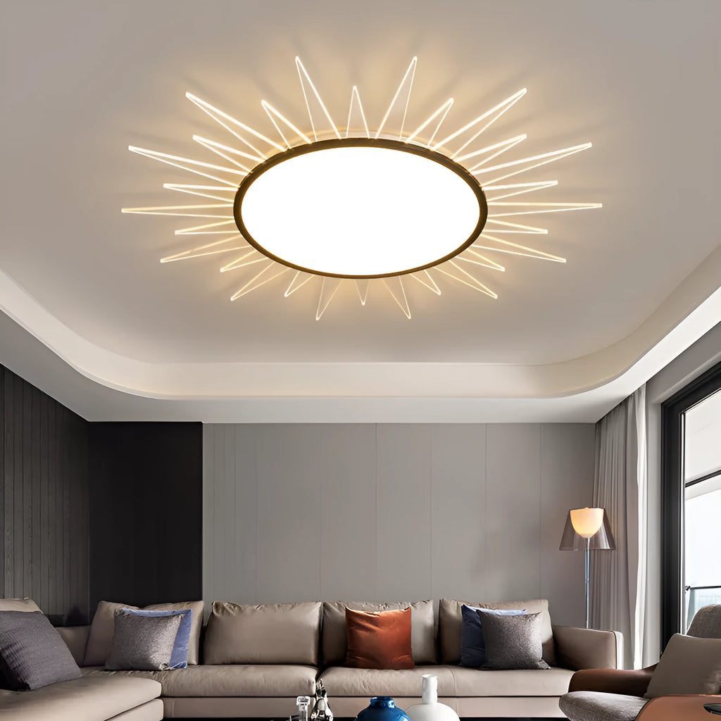 Round modern aluminium ceiling lamp with remote control for dimmable LED lighting.