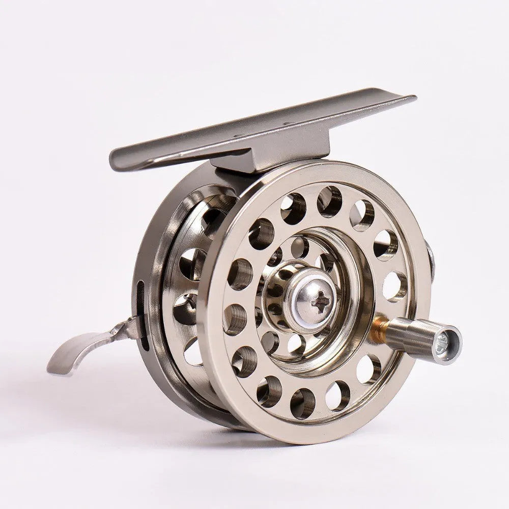 Silver aluminium alloy front round rock rod wheel with brake handle and perforated wheel body