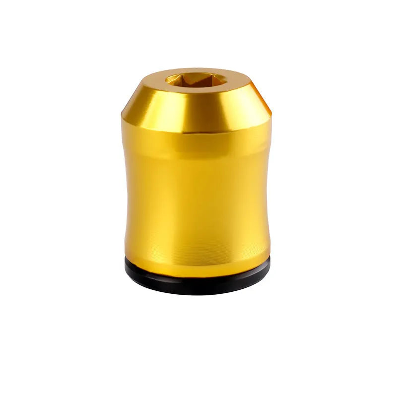 Alloy magnetizing apparatus for hexagonal handle bits and electric drill bits, shown in blue, green, purple, red, or yellow.