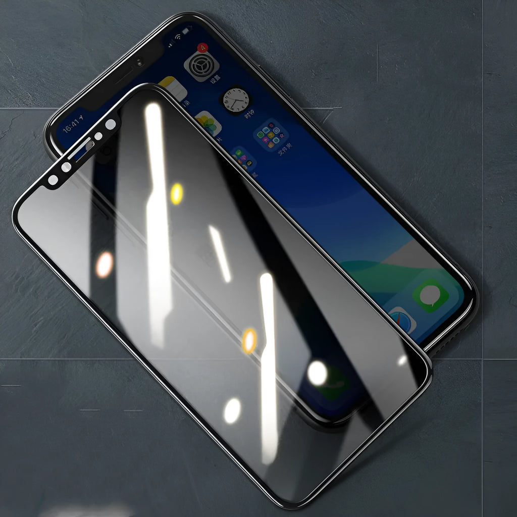iPhone tempered glass screen protector with anti-fingerprint coating and film applicator