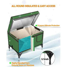 Green foldable cloth cat cage for outdoor use as an insulated pet bed or delivery room.