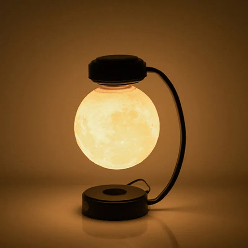 Gold or black magnetic levitating 3D LED moon night light with rotating floating lamp and iron lampholder
