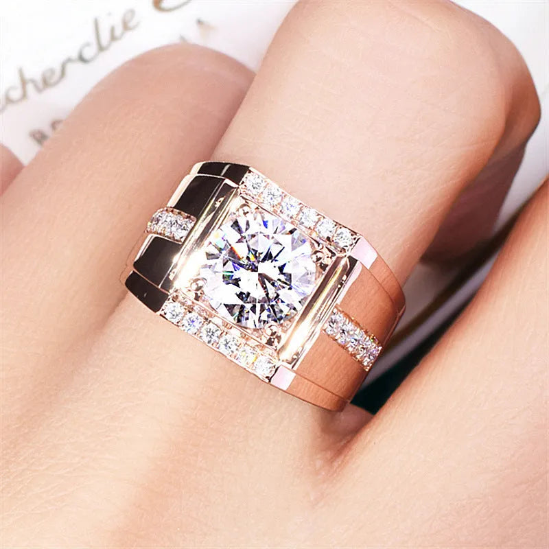 Adjustable copper men's ring with geometric diamond design in electroplated gold colour options