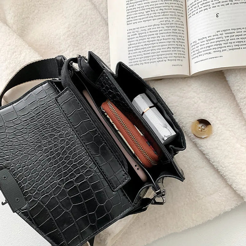 Vintage style crossbody bag in PU material showing dimensions of 20cm wide by 14cm high