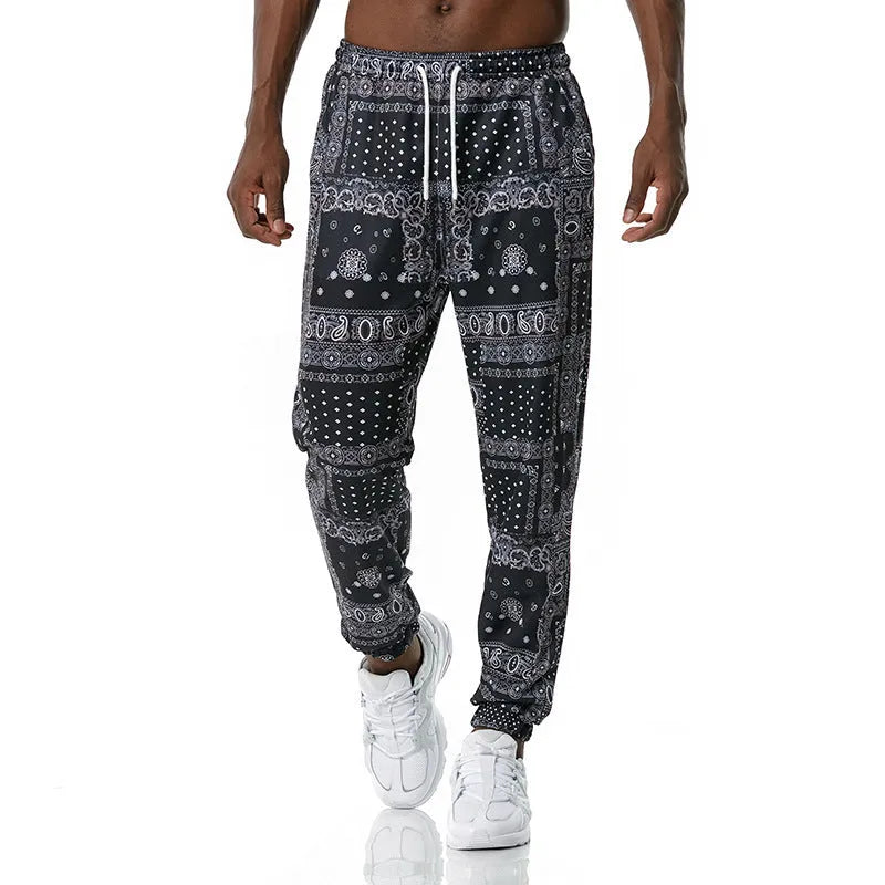 Ethnic printed straight leg slacks mid waist Korean style trousers in colour 05k