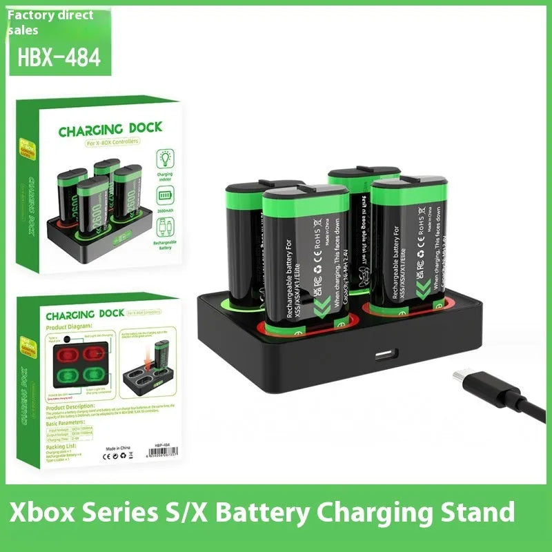 Black ABS battery charging base for Xbox One, Xbox Series S and Xbox Series X controllers, 147 x 139 x 22 mm