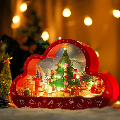 Christmas-themed building block lamp with mirror frame and soft lighting