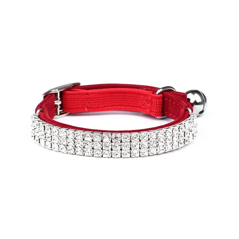 Velvet rhinestone cat collar in red blue purple black pink colours adjustable 20-30cm