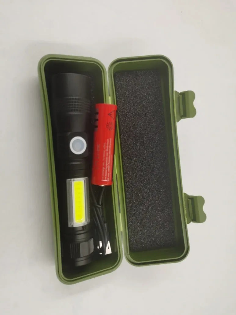 Multifunctional aluminium alloy USB rechargeable flashlight with strong light focus and magnet
