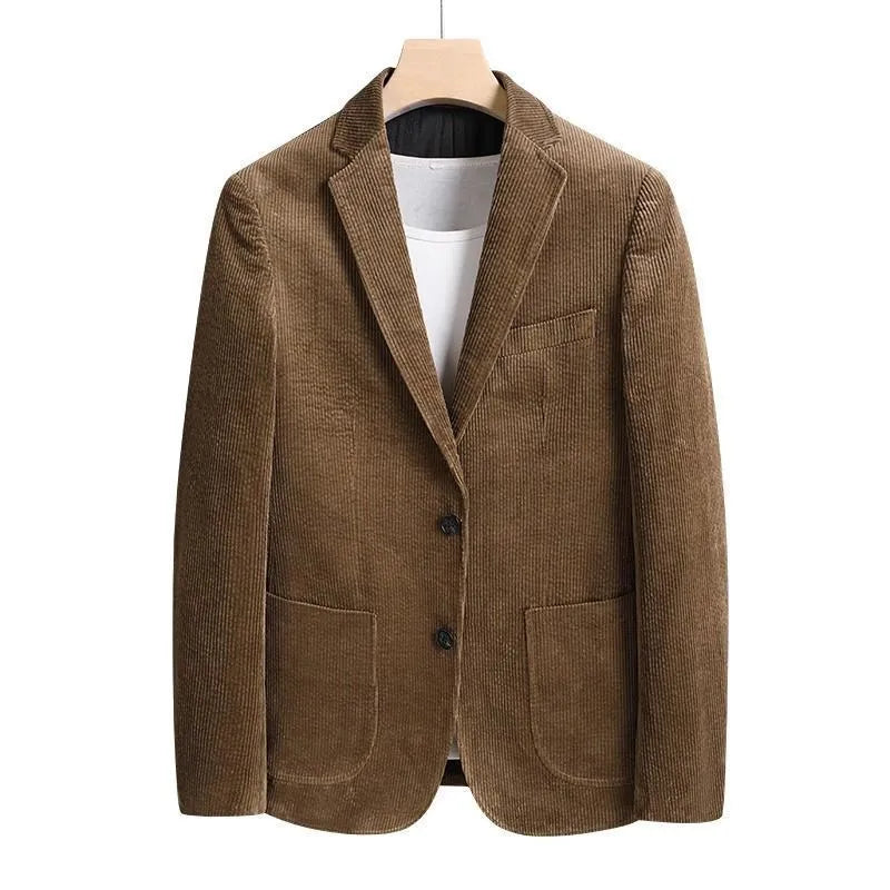 Men's thickened corduroy casual jacket in black, long sleeve, regular length, polyester lining