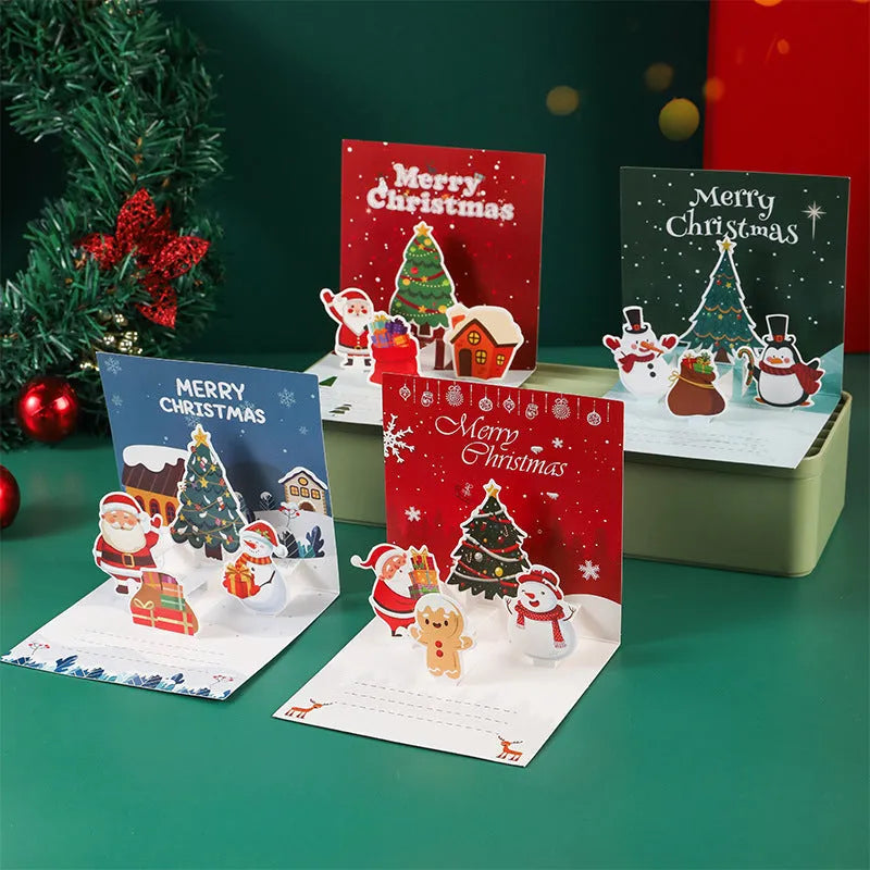 Three-dimensional blessing greeting card in fresh style with handmade cardboard construction, shown in cyan colour