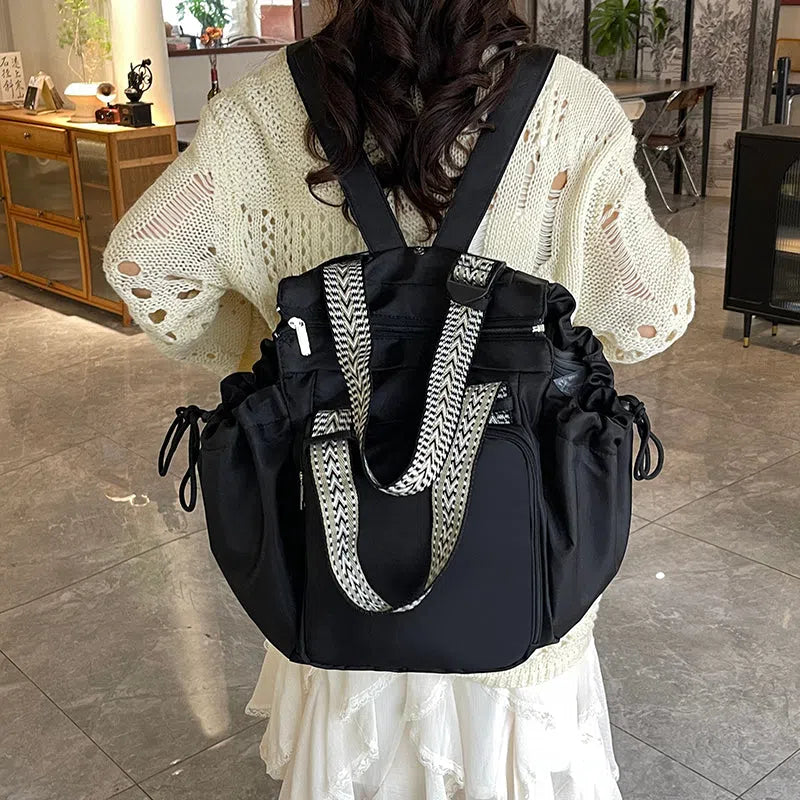 Nylon fabric mommy bag large capacity portable single shoulder tote for travel in black