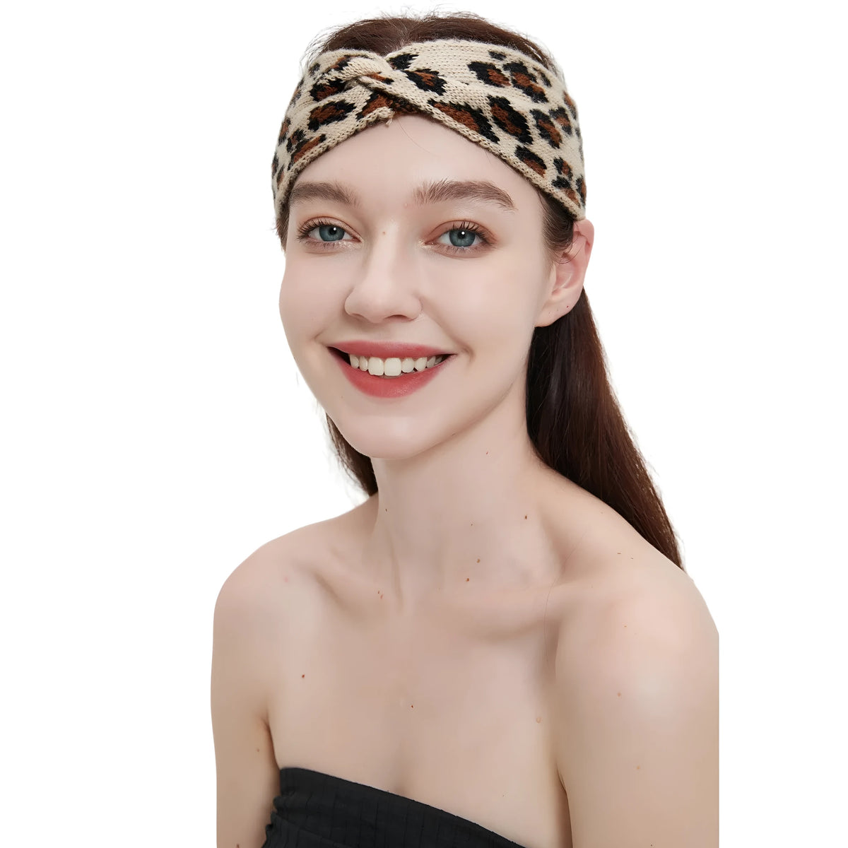 Leopard print bow headband in acrylic, 22x10cm, women's hair band for gifting and street-style looks