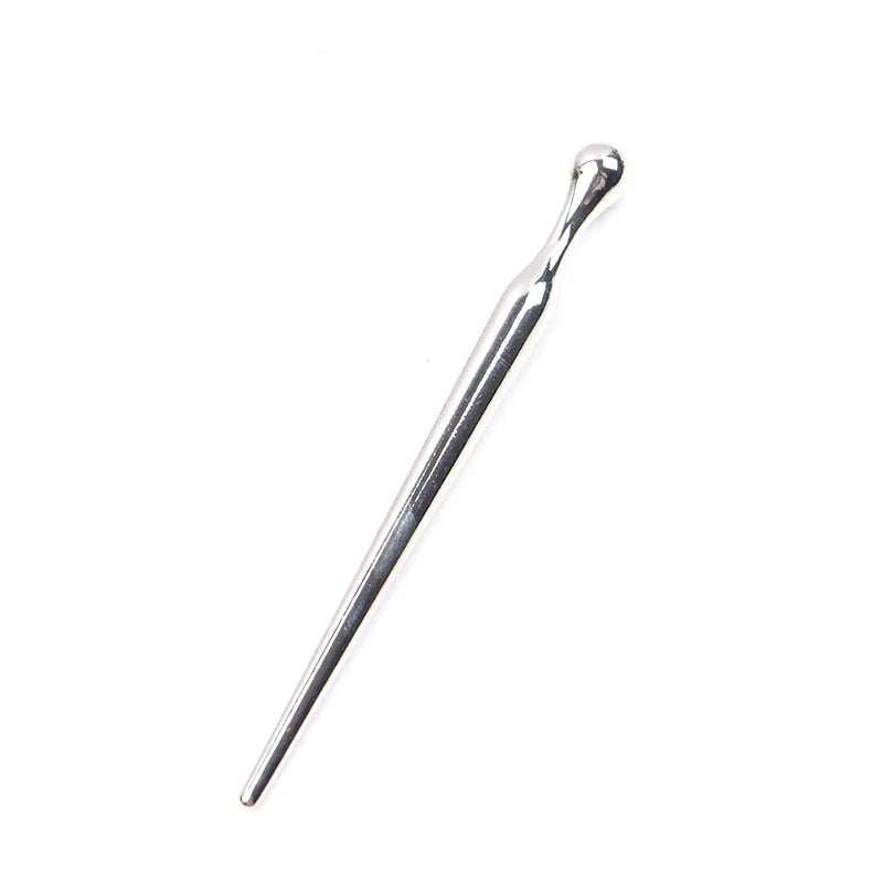 Silver metal urethral plug stick with horse eye tip and graduated round beads