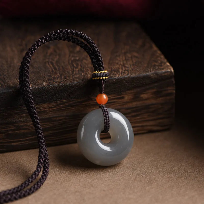 Hetian jade safety buckle pendant necklace, 24mm unisex design in gray jade or smoky violet