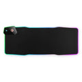 Black Mech-style cloth gaming mouse mat with luminous electric effect, showing TYPC port and non-slip rubber base.