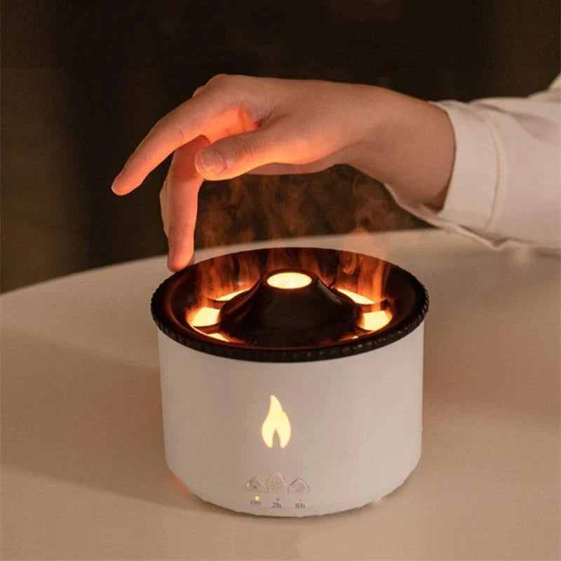 Ultrasonic Aromatherapy Diffuser with mesmerizing flame and jellyfish-inspired light effects, providing customizable relaxation and ambiance