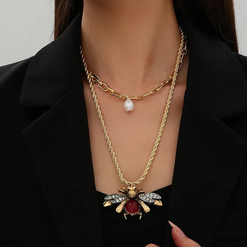 Retro small bee alloy drop earrings for women in gold finish