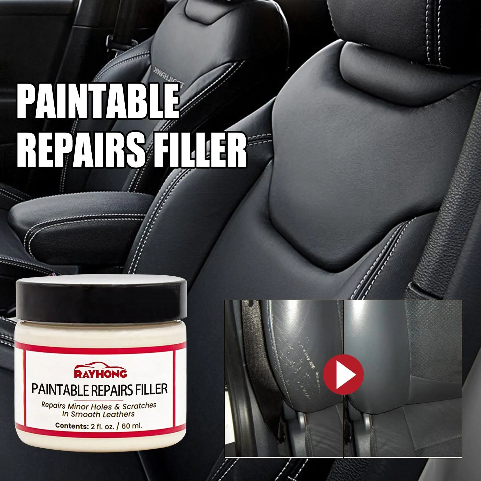 60ml leather repair filling paste in 5cm by 4.4cm container for car seat and sofa scratch restoration