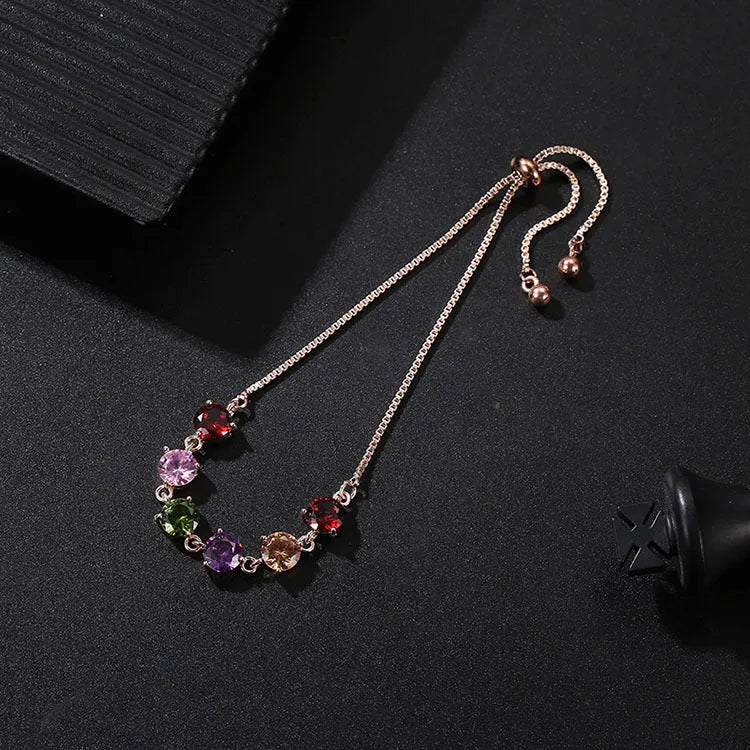 Copper zircon bracelet with geometric inlaid glass stones in water drop oval rectangular round and square shapes