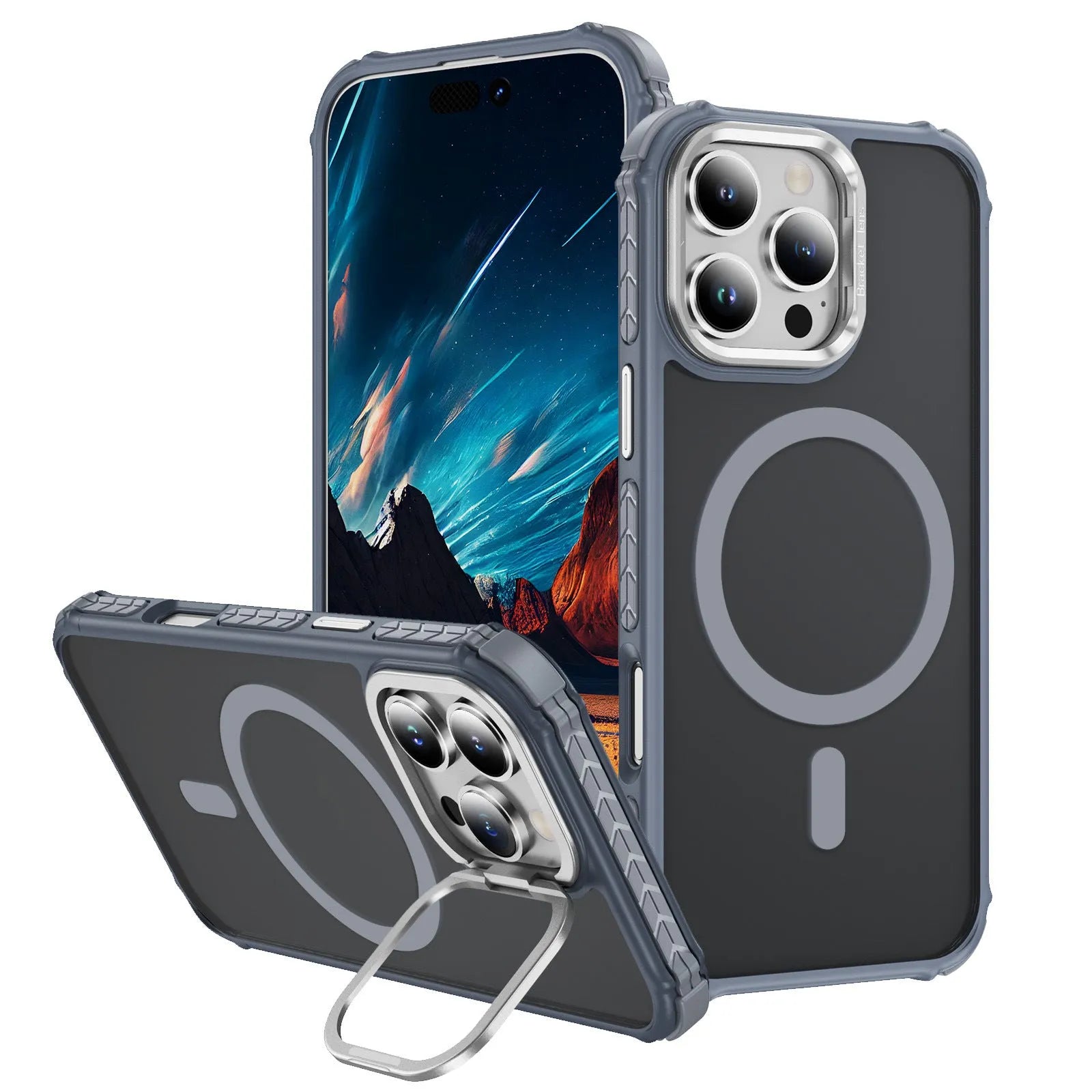 Magnetic skin-feel anti-fall phone case for iPhone 14 Pro, black, with airbag corners and slim profile