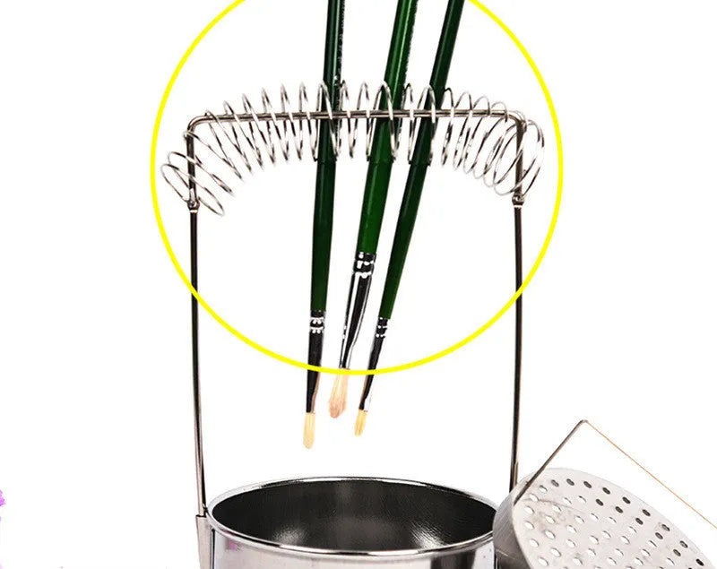 Silver stainless steel oil painting pen washer with brush clamp and leaking plugs