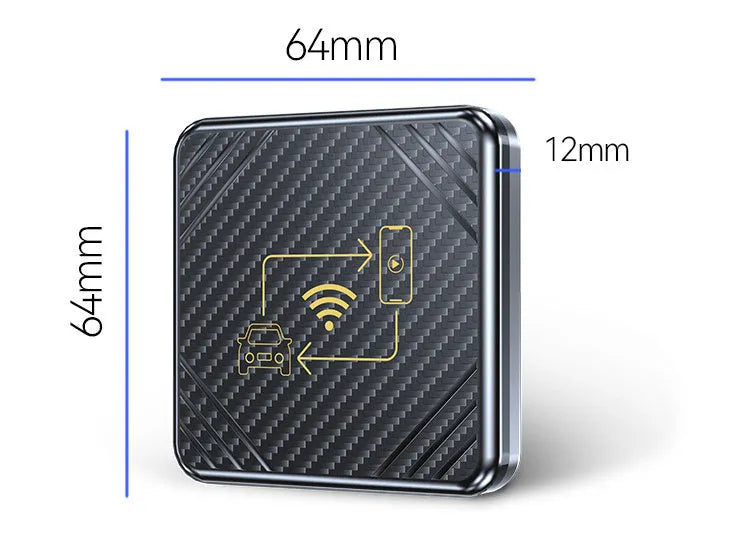 Wireless CarPlay and Android Auto adapter box in gold or white with USB connection