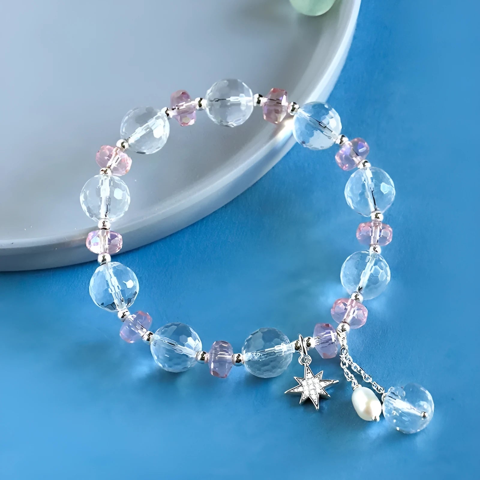 Women's white crystal XINGX bracelet with diamond shape and lucky cat element in Korean style