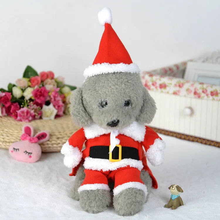 Red polar fleece Santa Claus costume for pets with stretchable design
