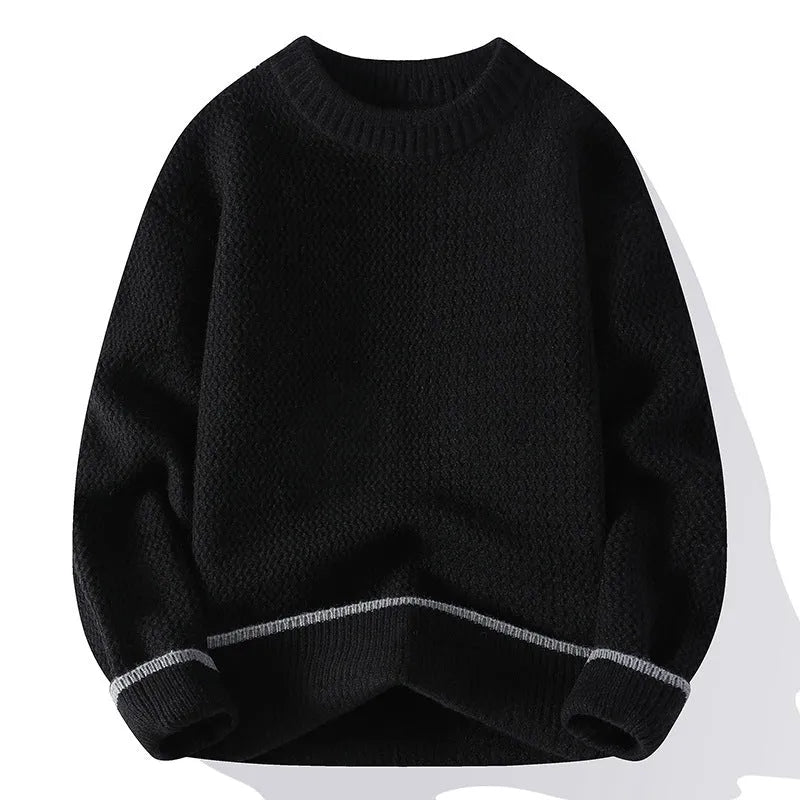 Men's loose fit knitwear pullover sweater in chemical fibre blend with round neck and long sleeves