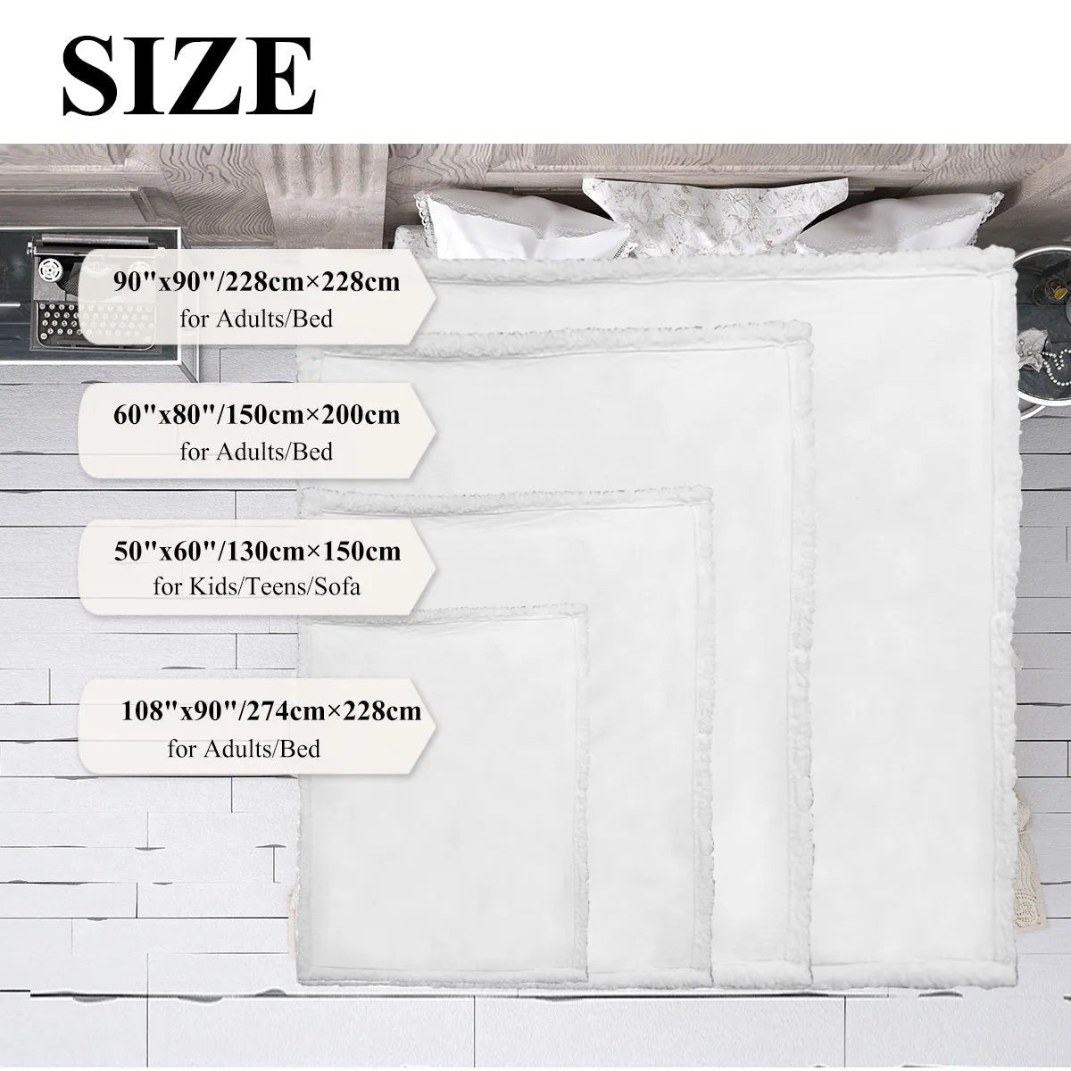 White tree leaf mushroom style sherpa fleece blanket with hemmed edges, available in 130x150cm and 150x200cm
