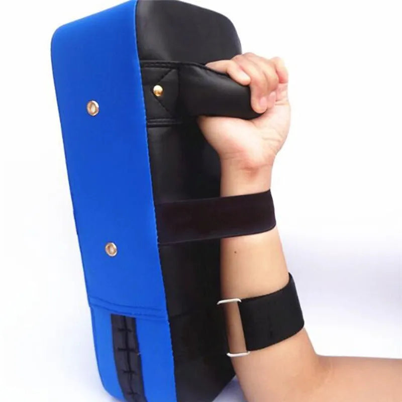 Blue vertical Sanda training target pad for kicking and striking practice.