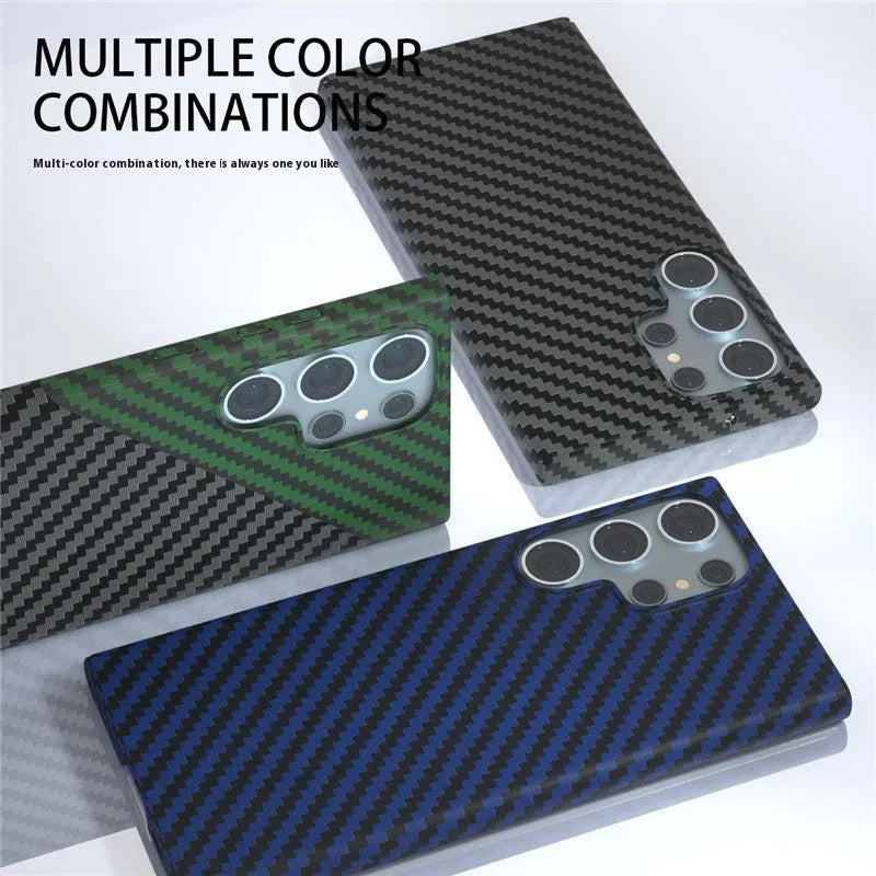 Samsung anti-wear carbon fiber PC phone case in black with contrast colour accents