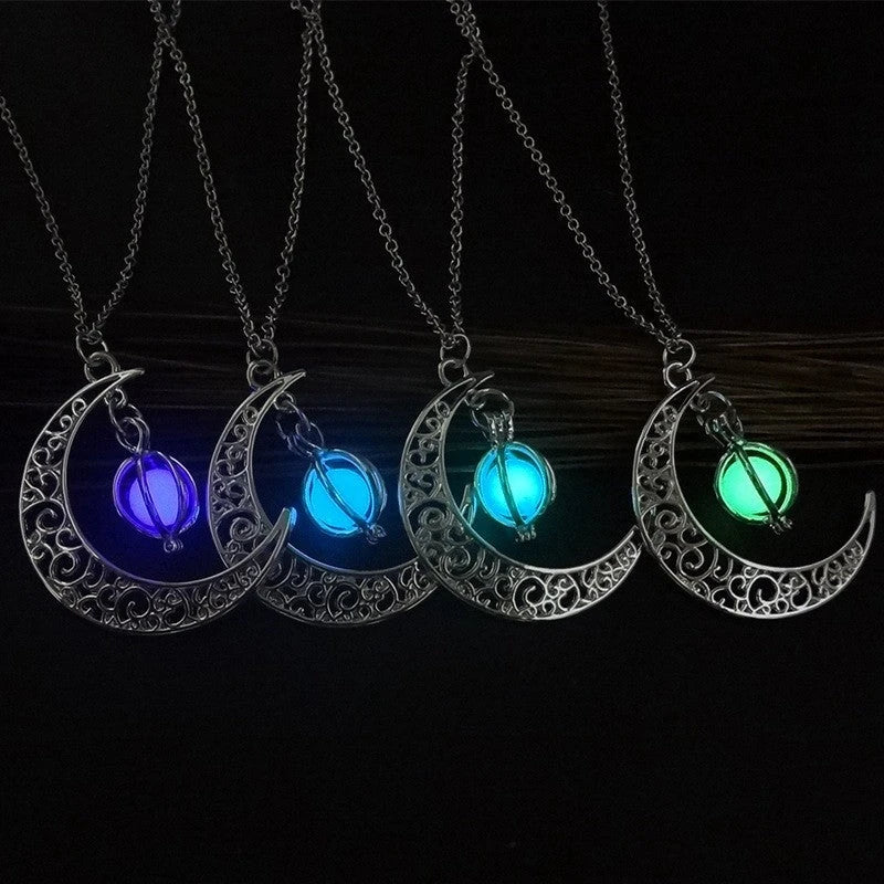 Enchanting Luminous Healing Necklace with Glowing Natural Stone Pendant and Adjustable Bamboo Chain