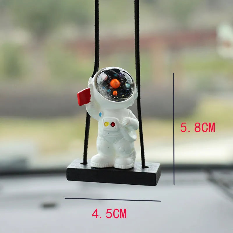 Resin astronaut car pendant with red flag, telescope, and radish designs