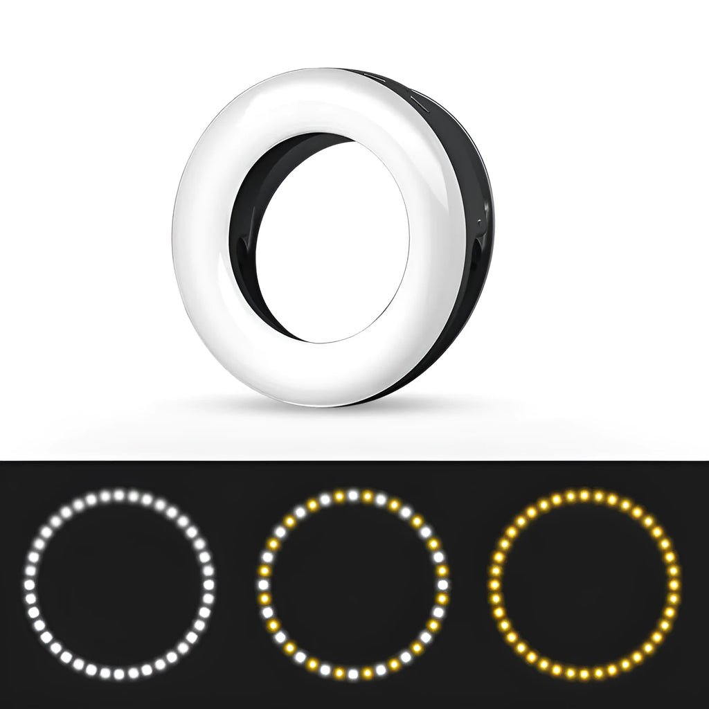 Black LED selfie ring light for mobile phones with USB cable for YouTube streaming and photography