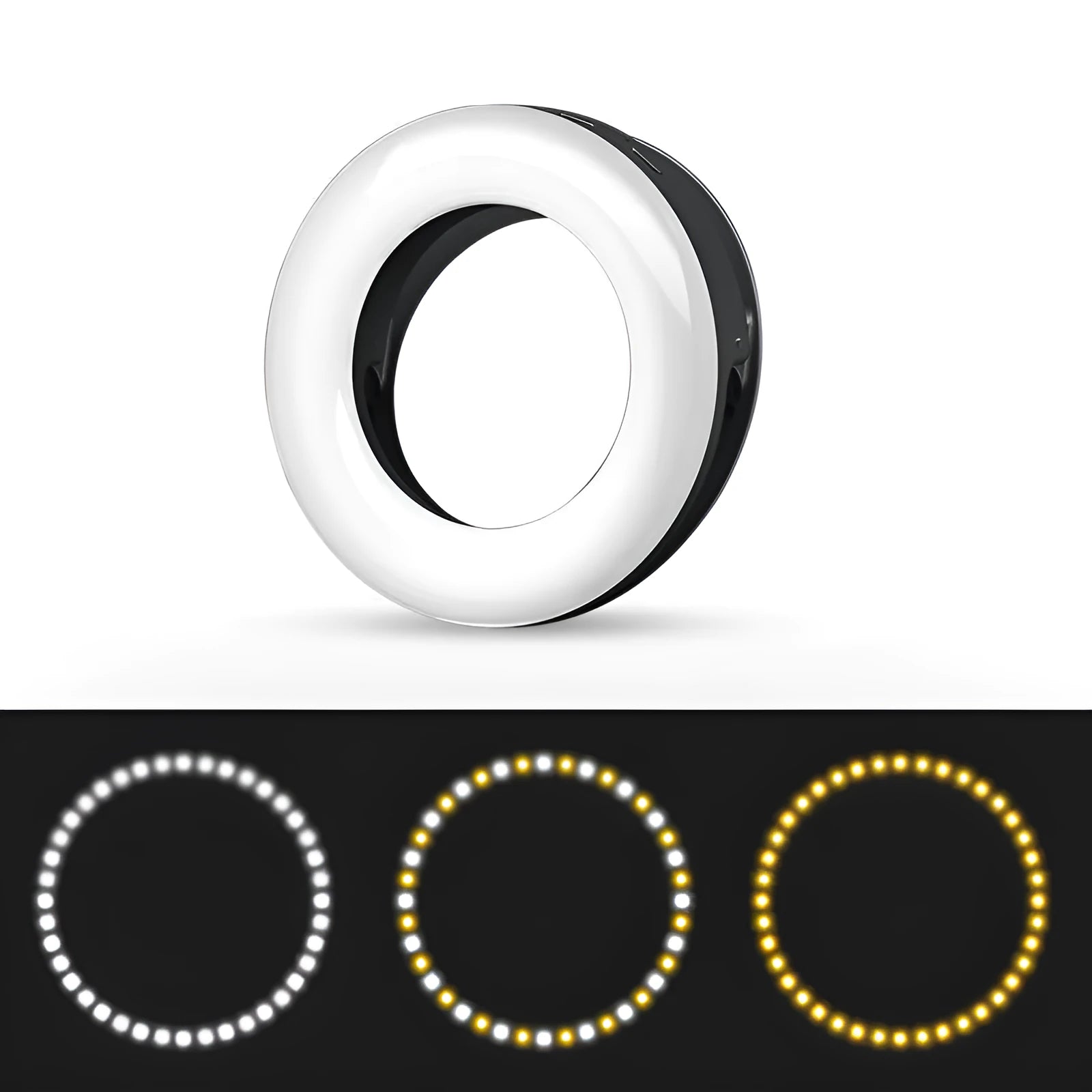 Black LED selfie ring light for mobile phones with USB cable for YouTube streaming and photography