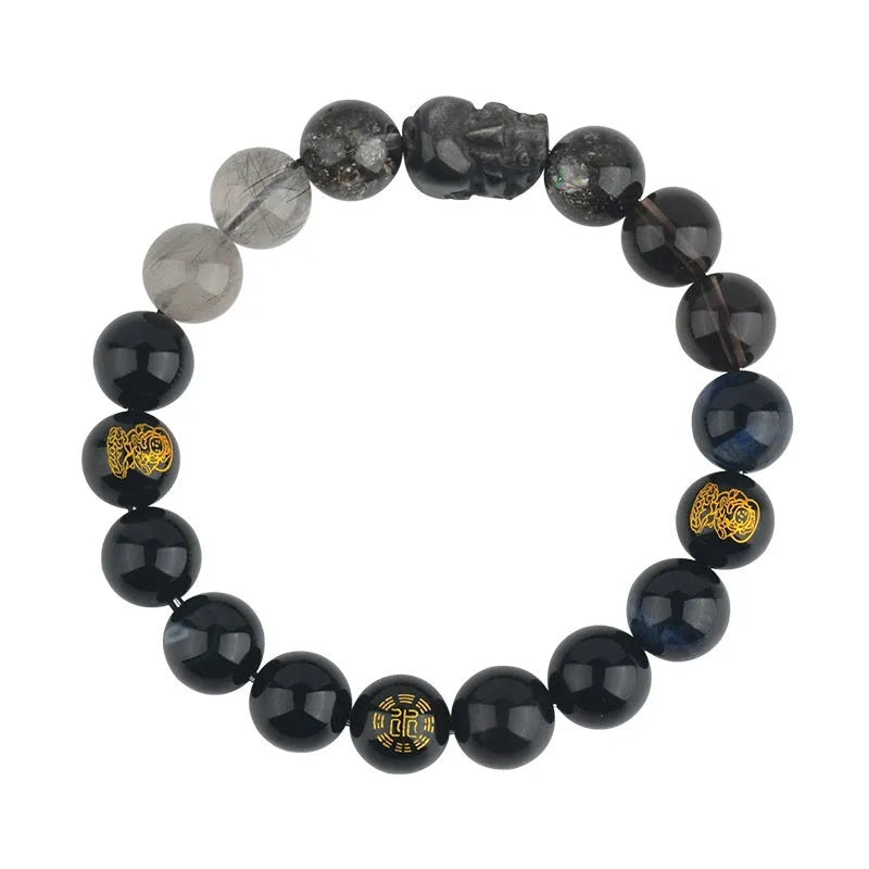 Handmade Five Elements natural crystal bracelet with geometry beads
