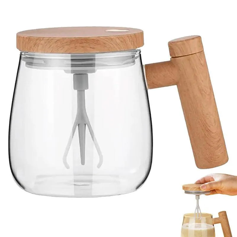400ml self stirring electric coffee mug in borosilicate glass with button for automatic mixing